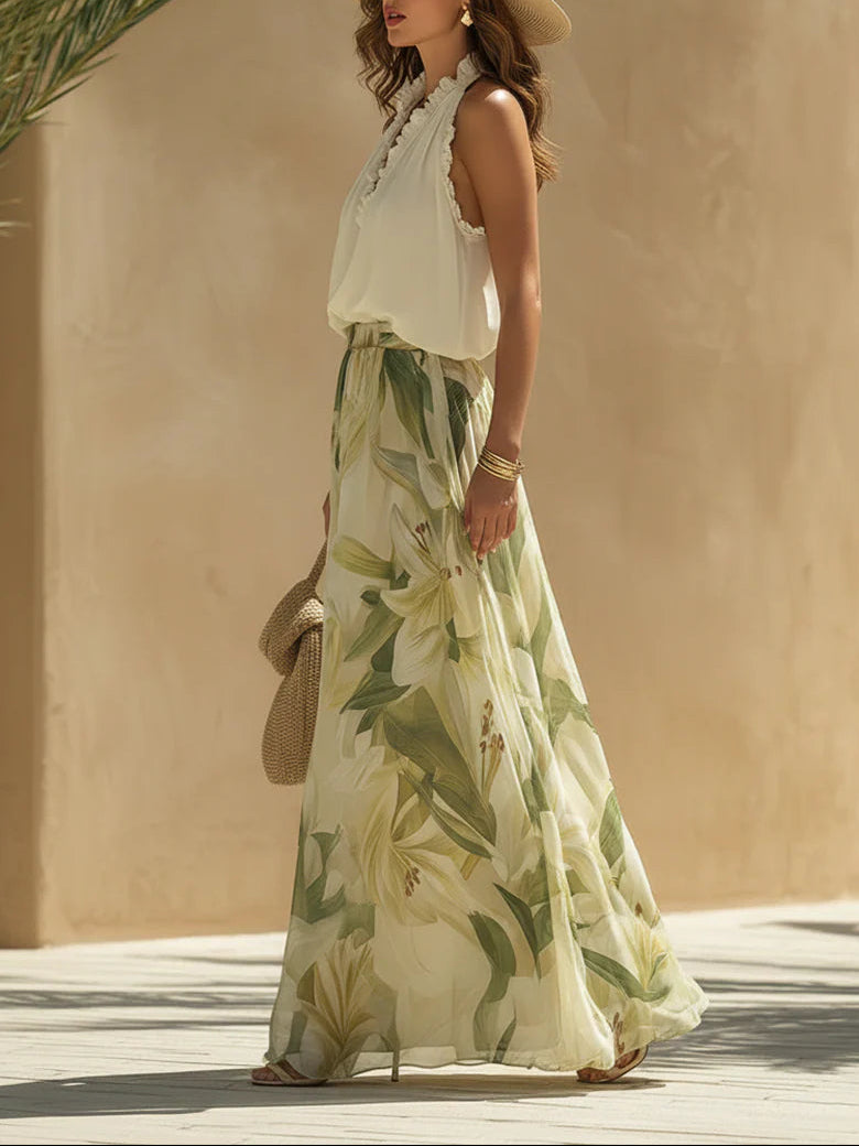 Alexandra | Ruffle Top & Lily Print Trouser Set