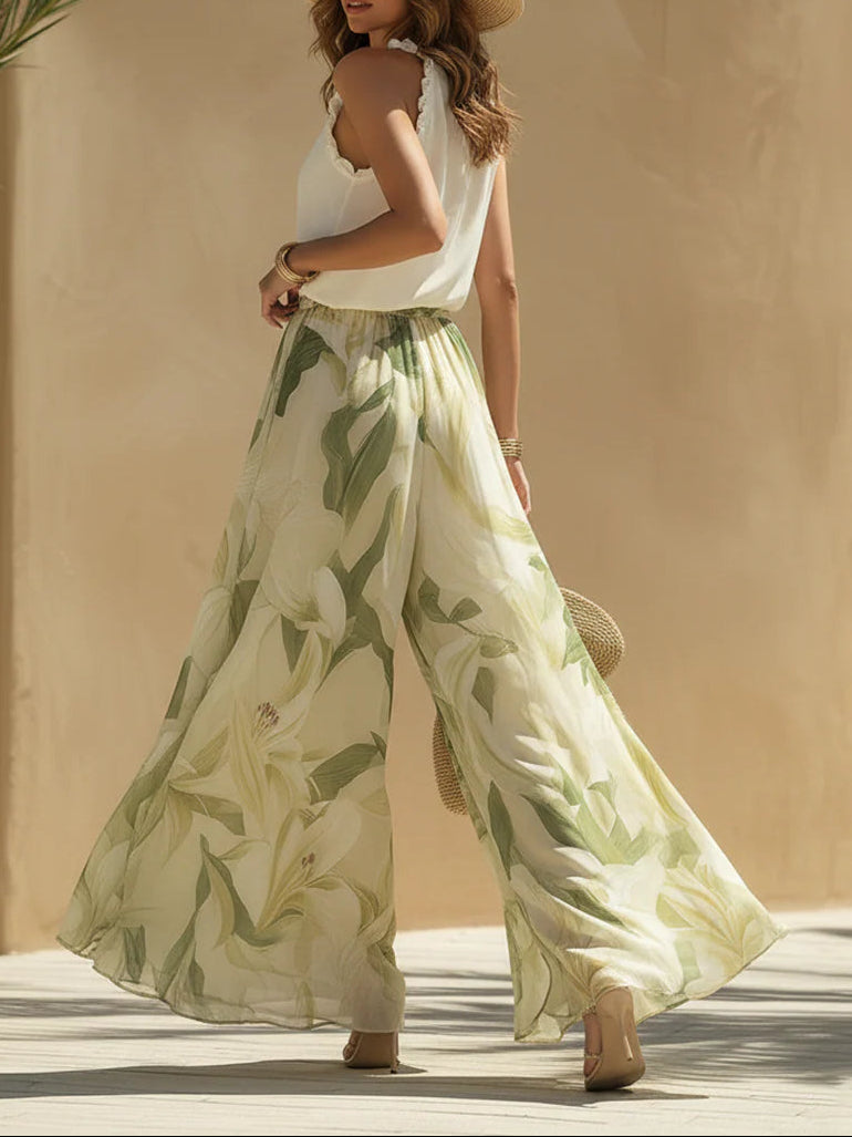 Alexandra | Ruffle Top & Lily Print Trouser Set