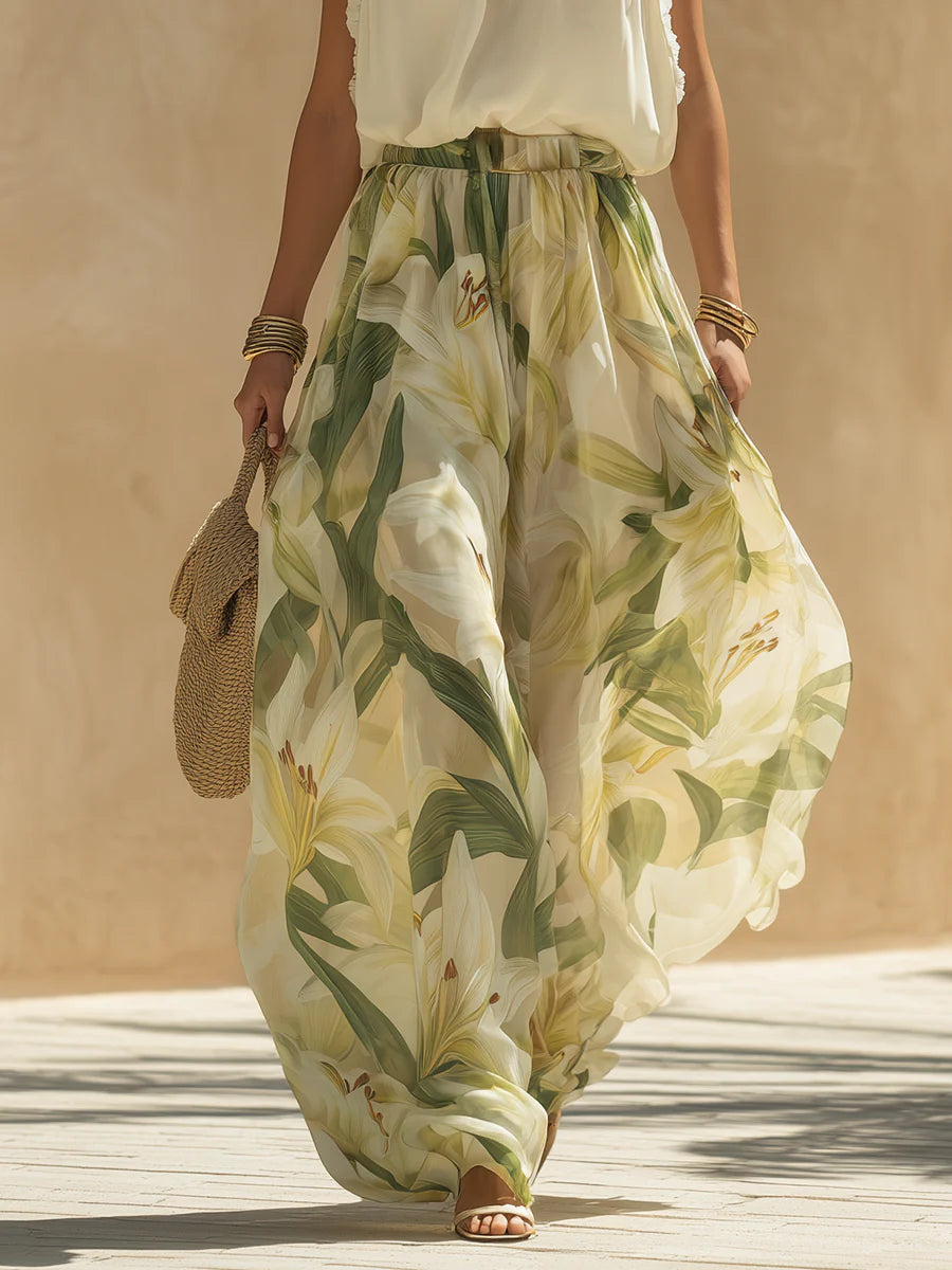 Alexandra | Ruffle Top & Lily Print Trouser Set