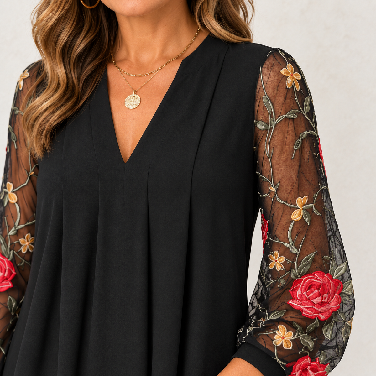 Georgina | Rose Embroidered Sleeve Dress