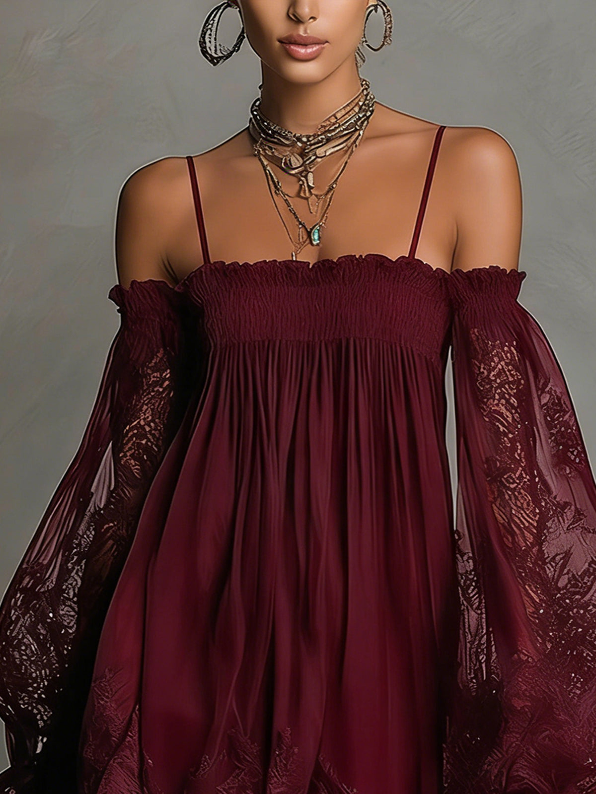Noemi | Off-Shoulder Chiffon Dress with Lace Trim