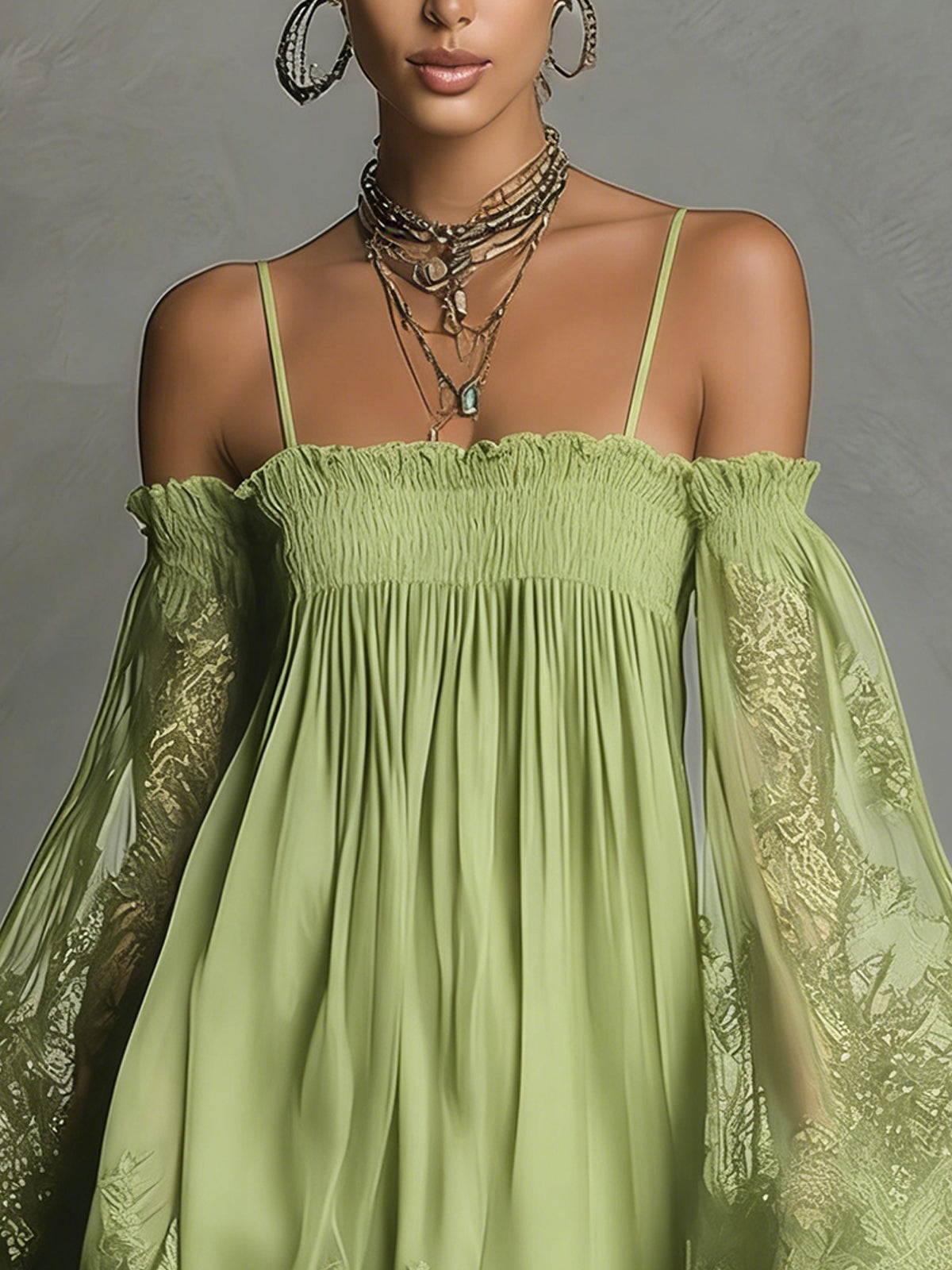 Noemi | Off-Shoulder Chiffon Dress with Lace Trim