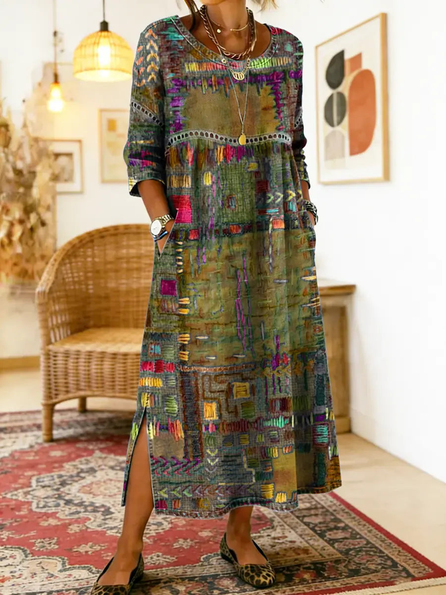Esmeralda | Patchwork Print Long Dress