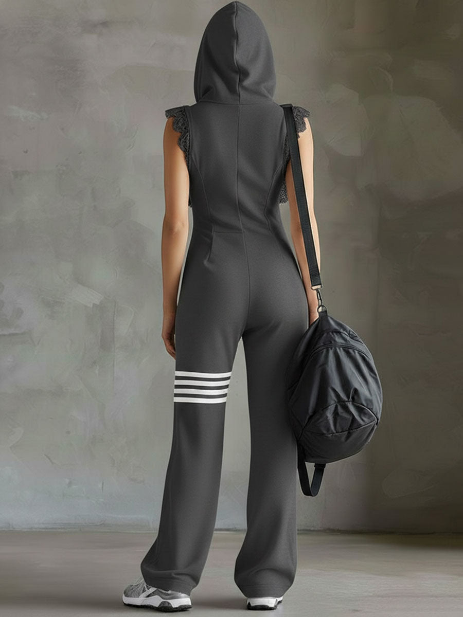 Jada | Sleeveless Hooded Jumpsuit with Side Stripes