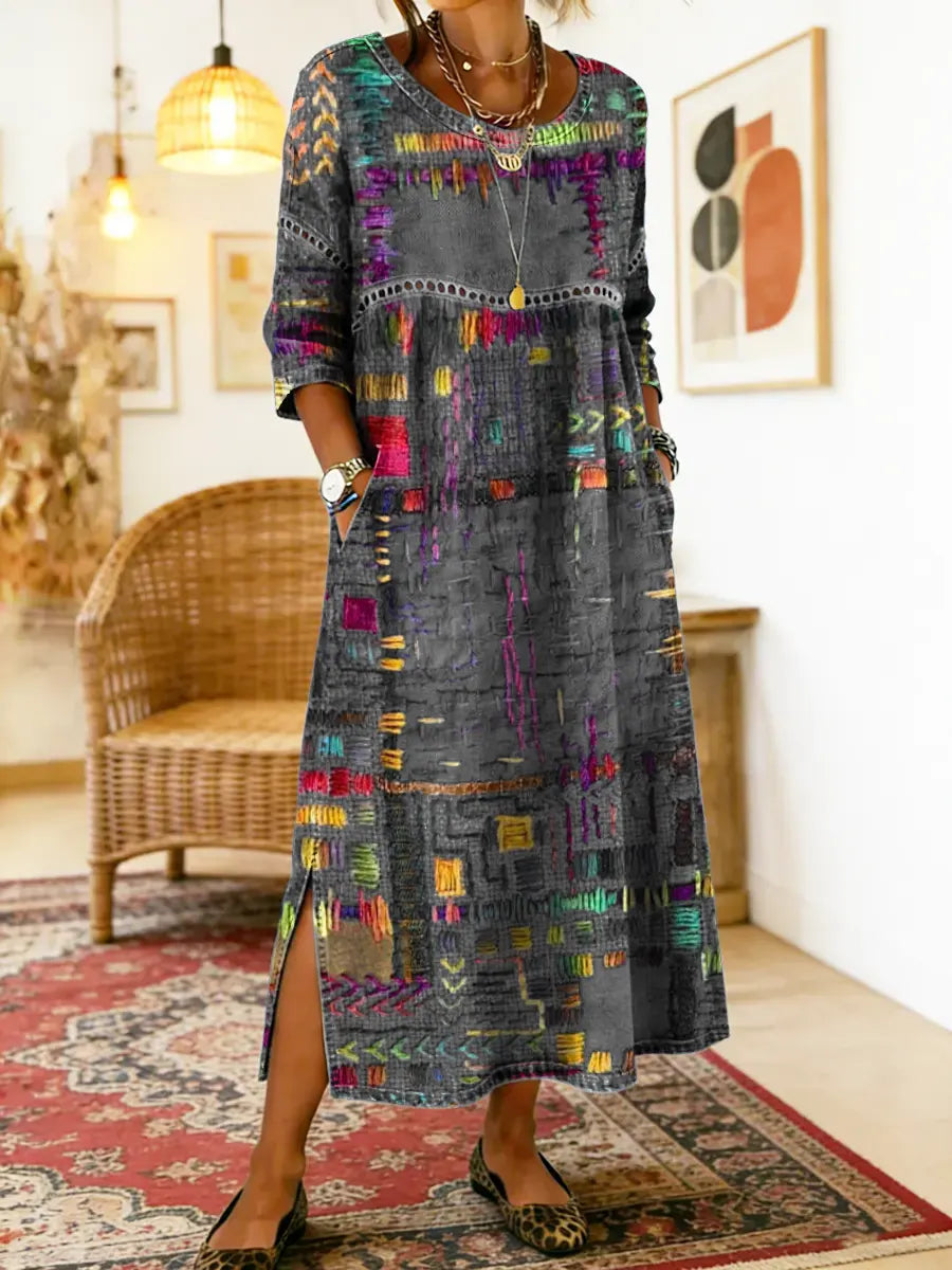 Esmeralda | Patchwork Print Long Dress