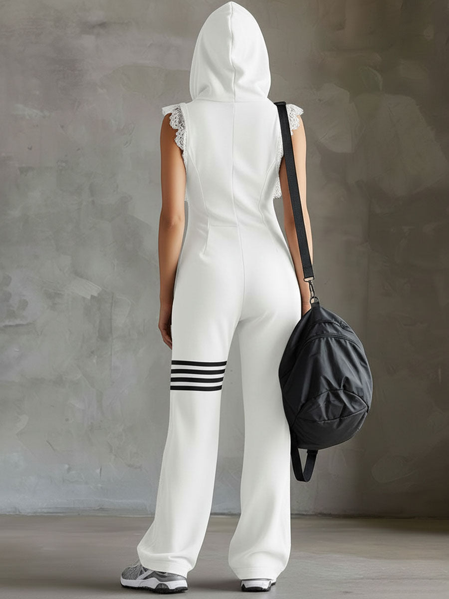 Jada | Sleeveless Hooded Jumpsuit with Side Stripes
