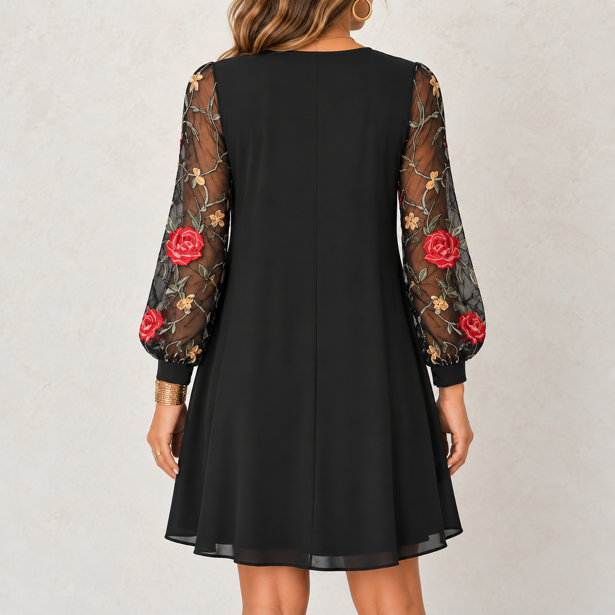Georgina | Rose Embroidered Sleeve Dress