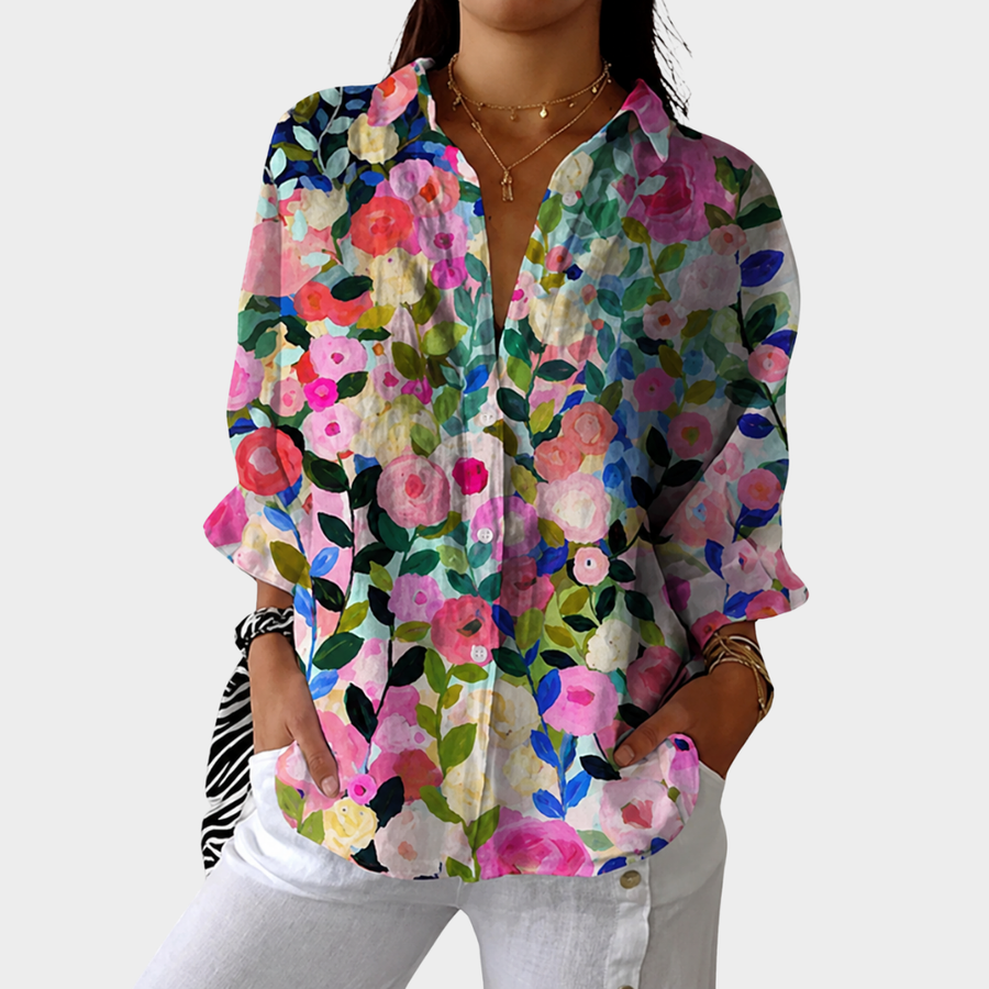 Marisa | Pink & Green Garden Blouse