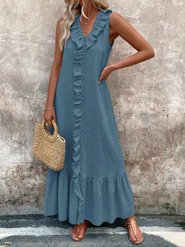 Rosalie | Ruffle V-Neck Maxi Dress