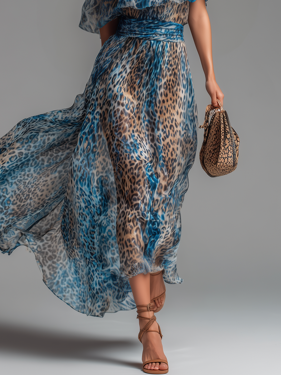 Savannah | Leopard Print Off-Shoulder Chiffon Maxi Dress