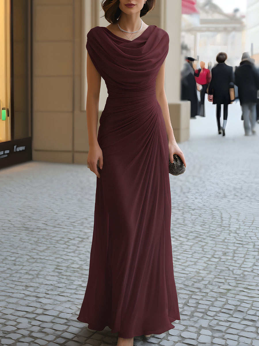 Saffron | Draped Cowl-Neck Maxi Dress