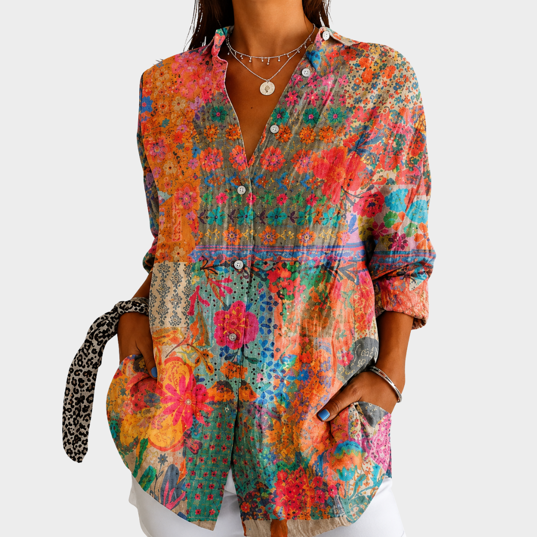 Florentina | Orange Floral Patchwork Blouse