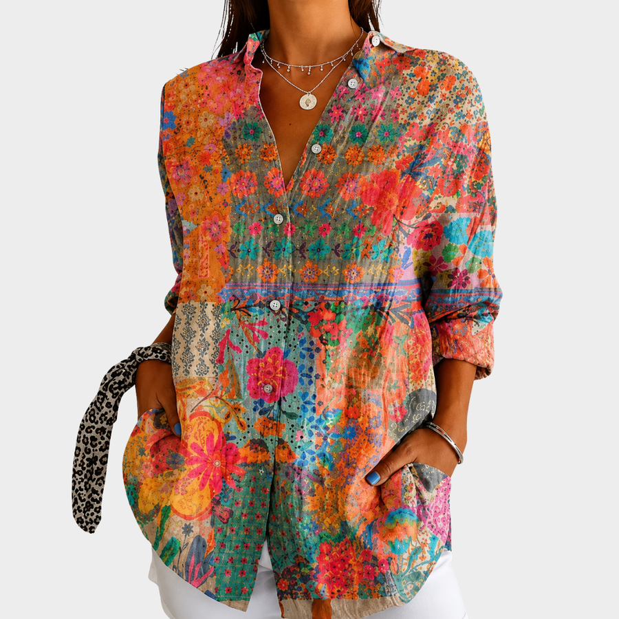 Florentina | Orange Floral Patchwork Blouse