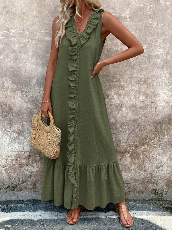 Rosalie | Ruffle V-Neck Maxi Dress