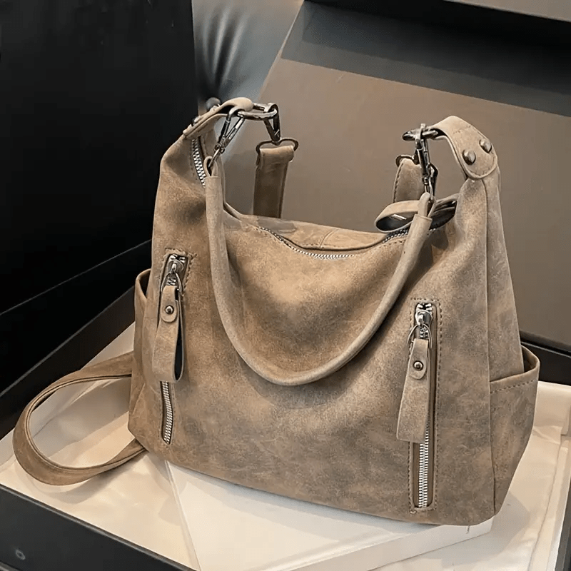 Beryl | Suede-Look Zip Hobo Bag