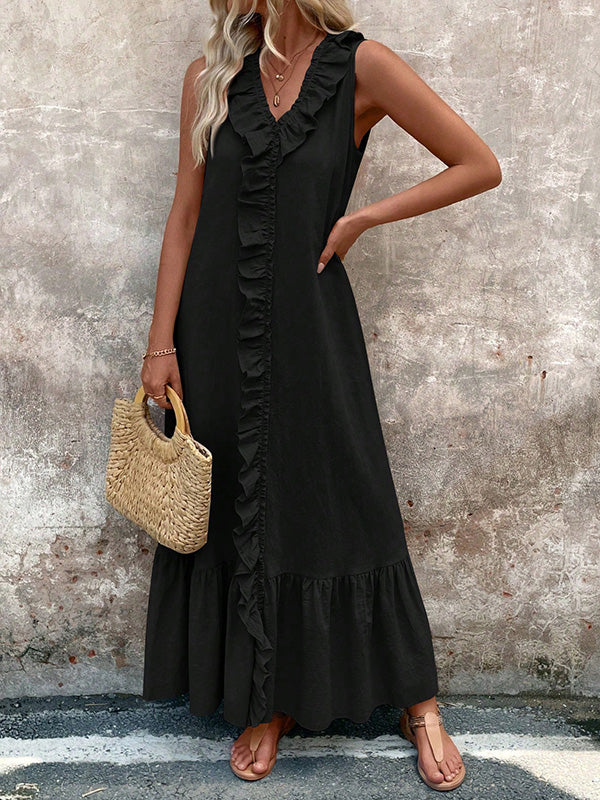 Rosalie | Ruffle V-Neck Maxi Dress