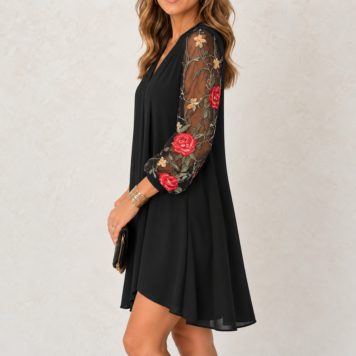 Georgina | Rose Embroidered Sleeve Dress