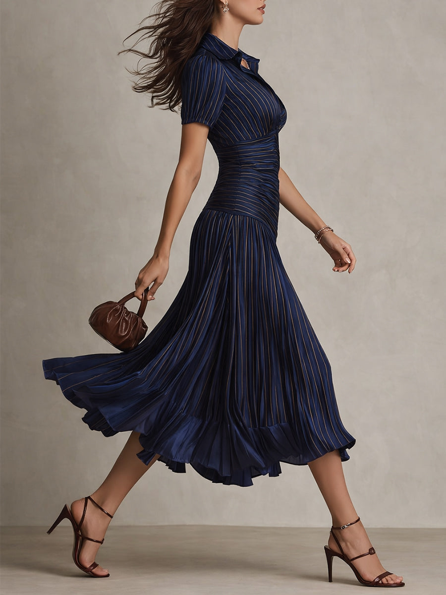 Adriana | Satin Retro Stripe Midi Dress