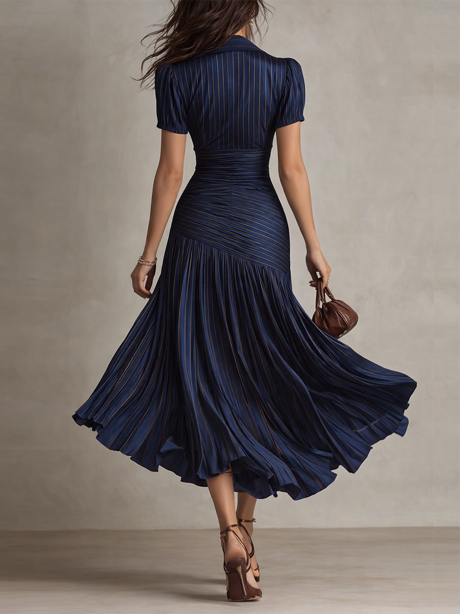 Adriana | Satin Retro Stripe Midi Dress