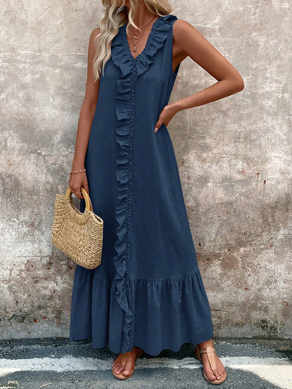 Rosalie | Ruffle V-Neck Maxi Dress