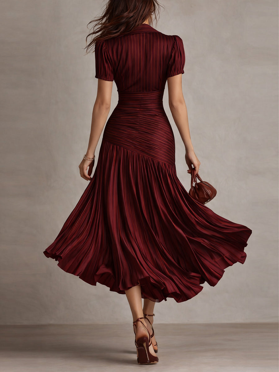 Adriana | Satin Retro Stripe Midi Dress