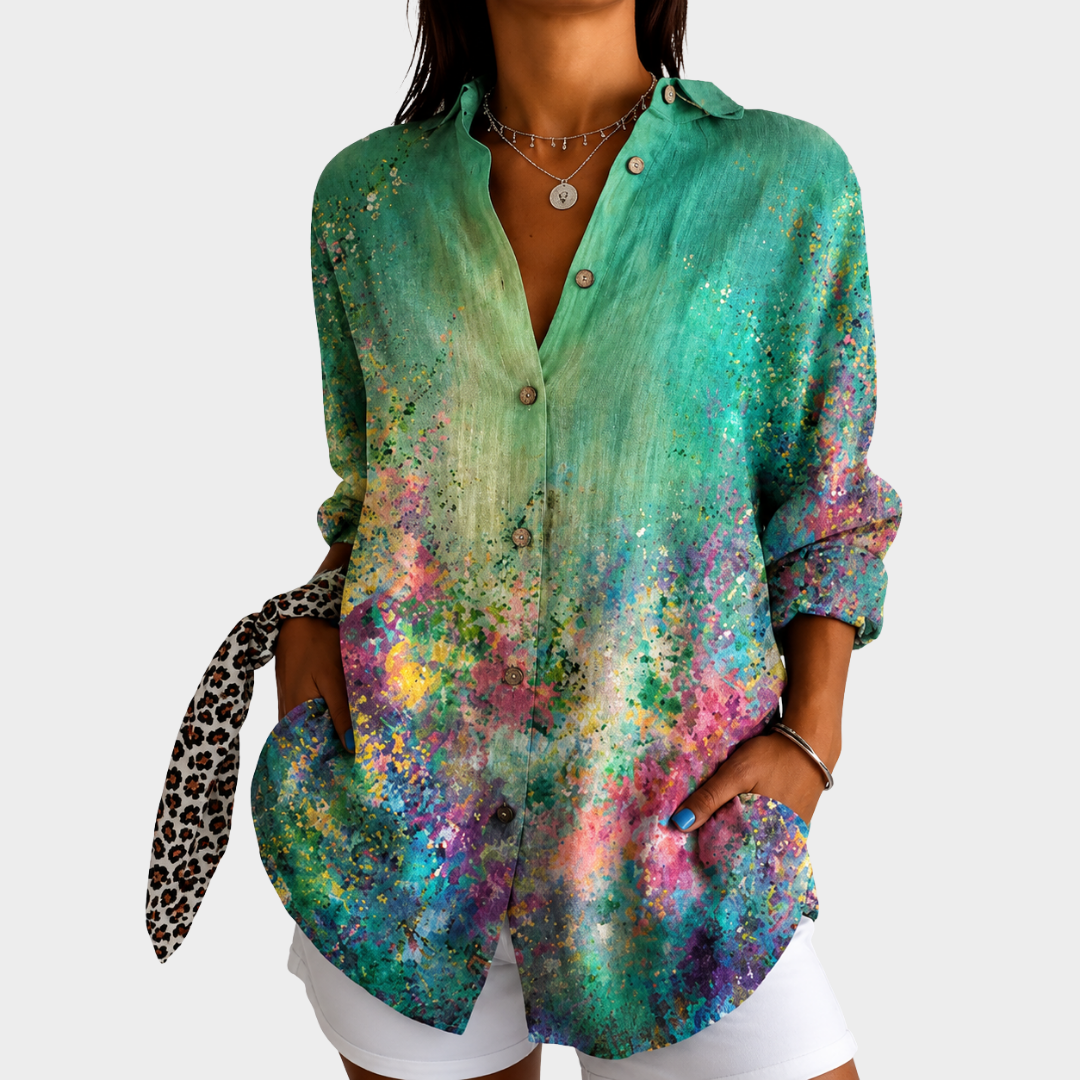 Celestia | Green Watercolour Blouse