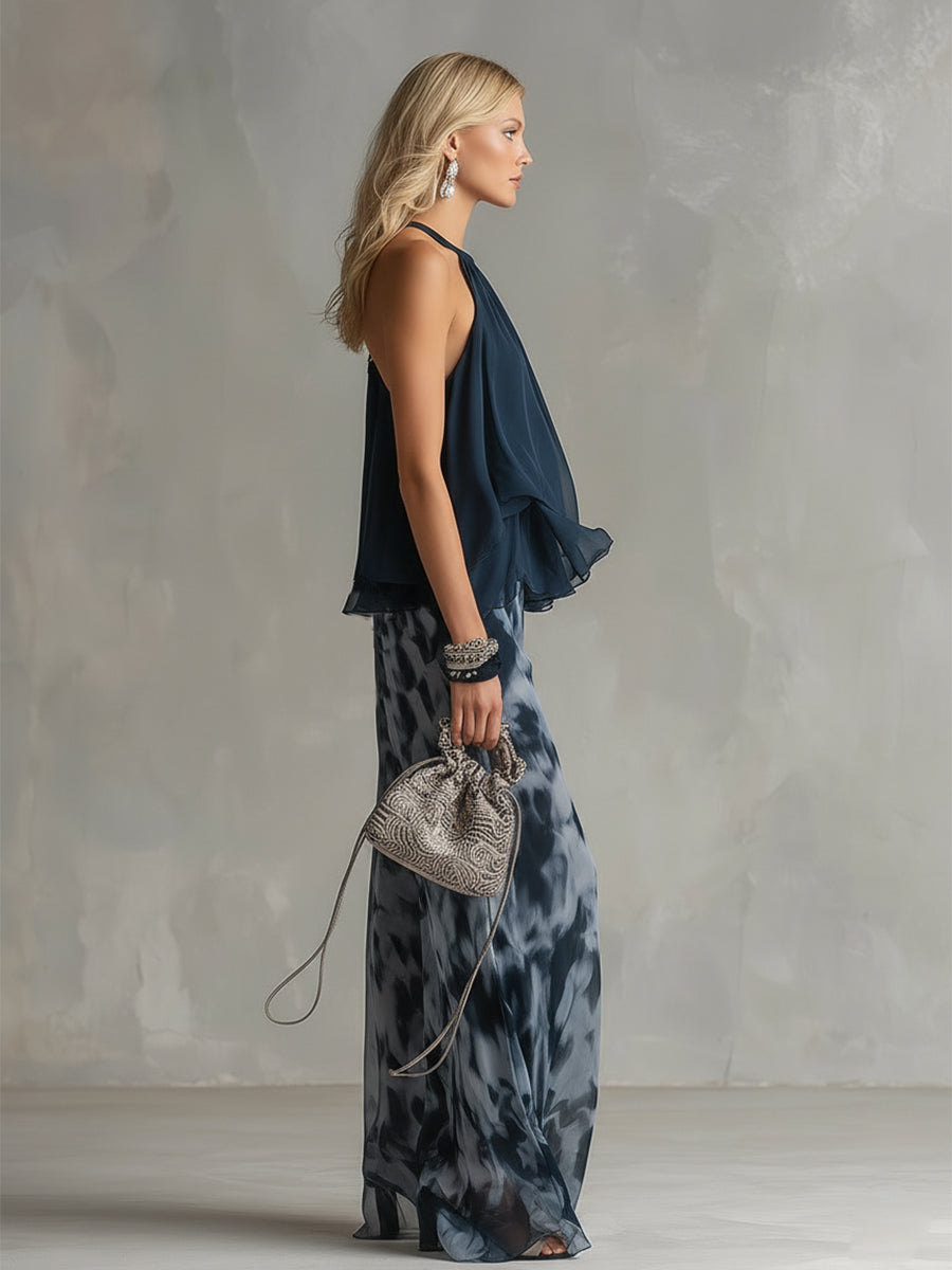 Chloe | Halter Top & Printed Wide-Leg Trouser Set