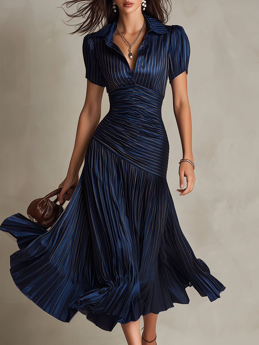 Adriana | Satin Retro Stripe Midi Dress