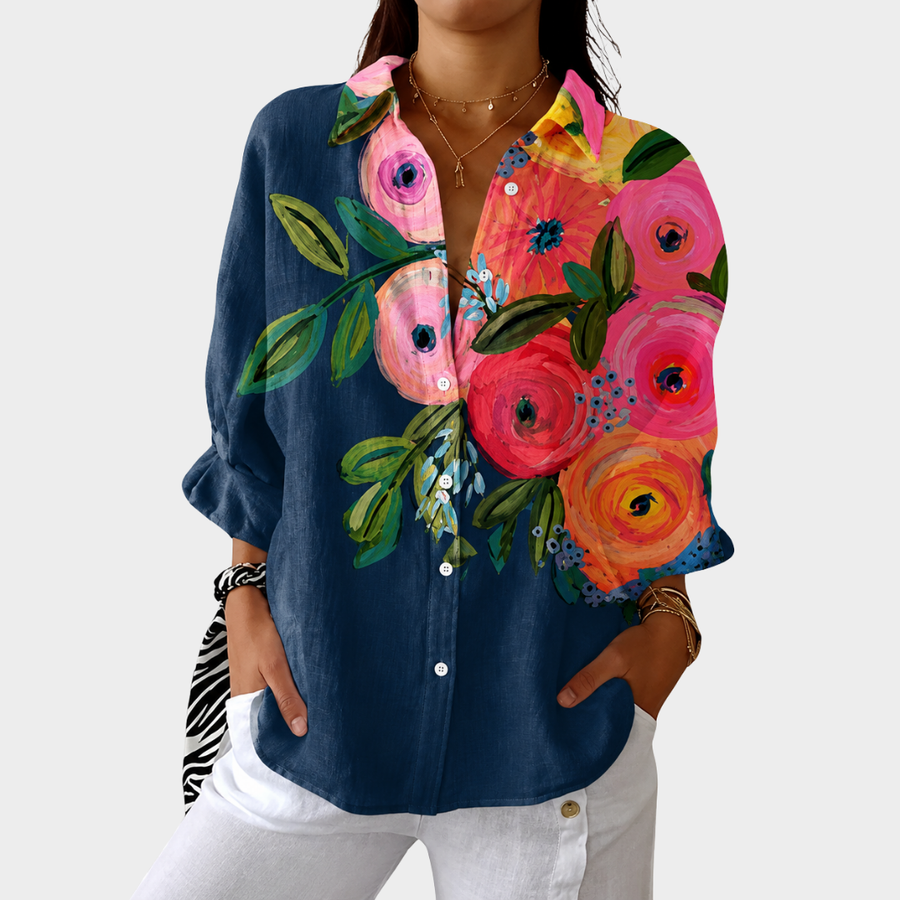 Juliana | Navy Painted Rose Blouse