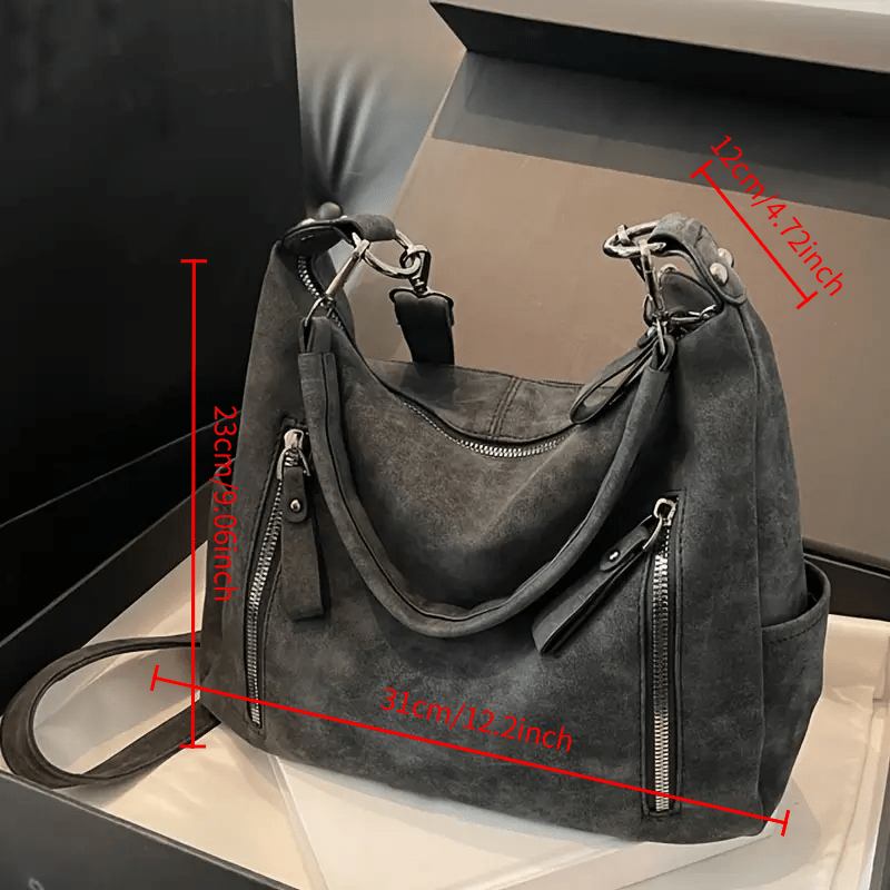 Beryl | Suede-Look Zip Hobo Bag