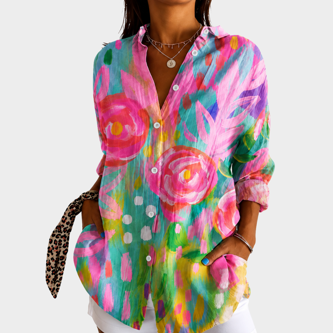 Rosalia | Pink Rose Watercolour Blouse