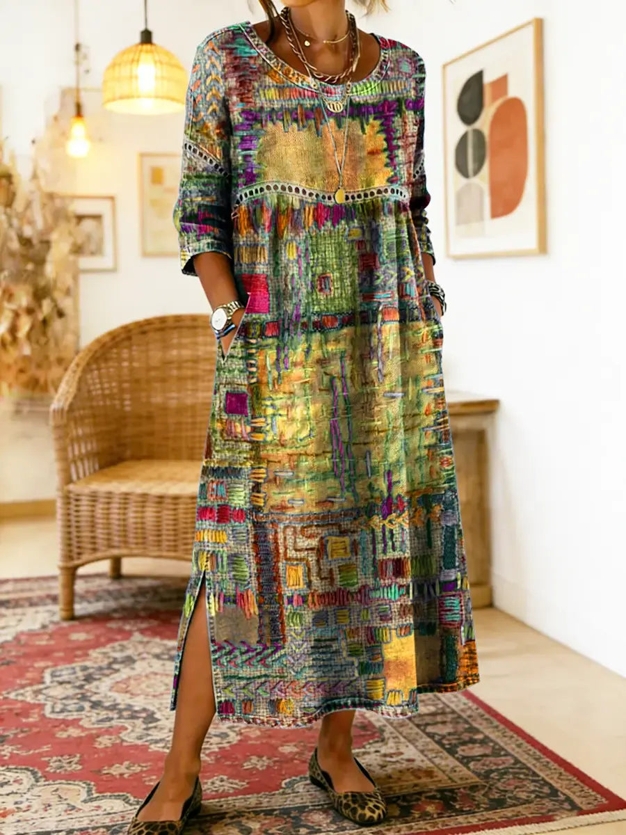 Esmeralda | Patchwork Print Long Dress