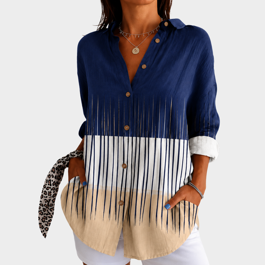 Nanette | Navy & Beige Colour Block Blouse