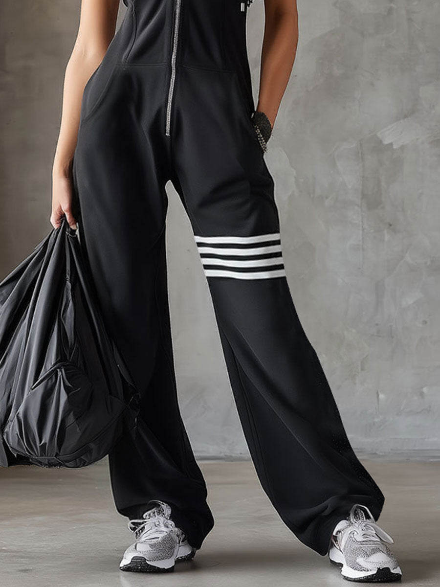 Jada | Sleeveless Hooded Jumpsuit with Side Stripes