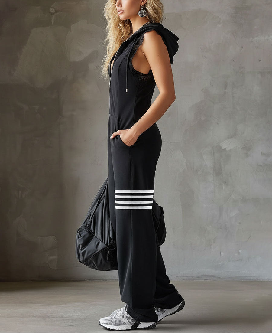 Jada | Sleeveless Hooded Jumpsuit with Side Stripes