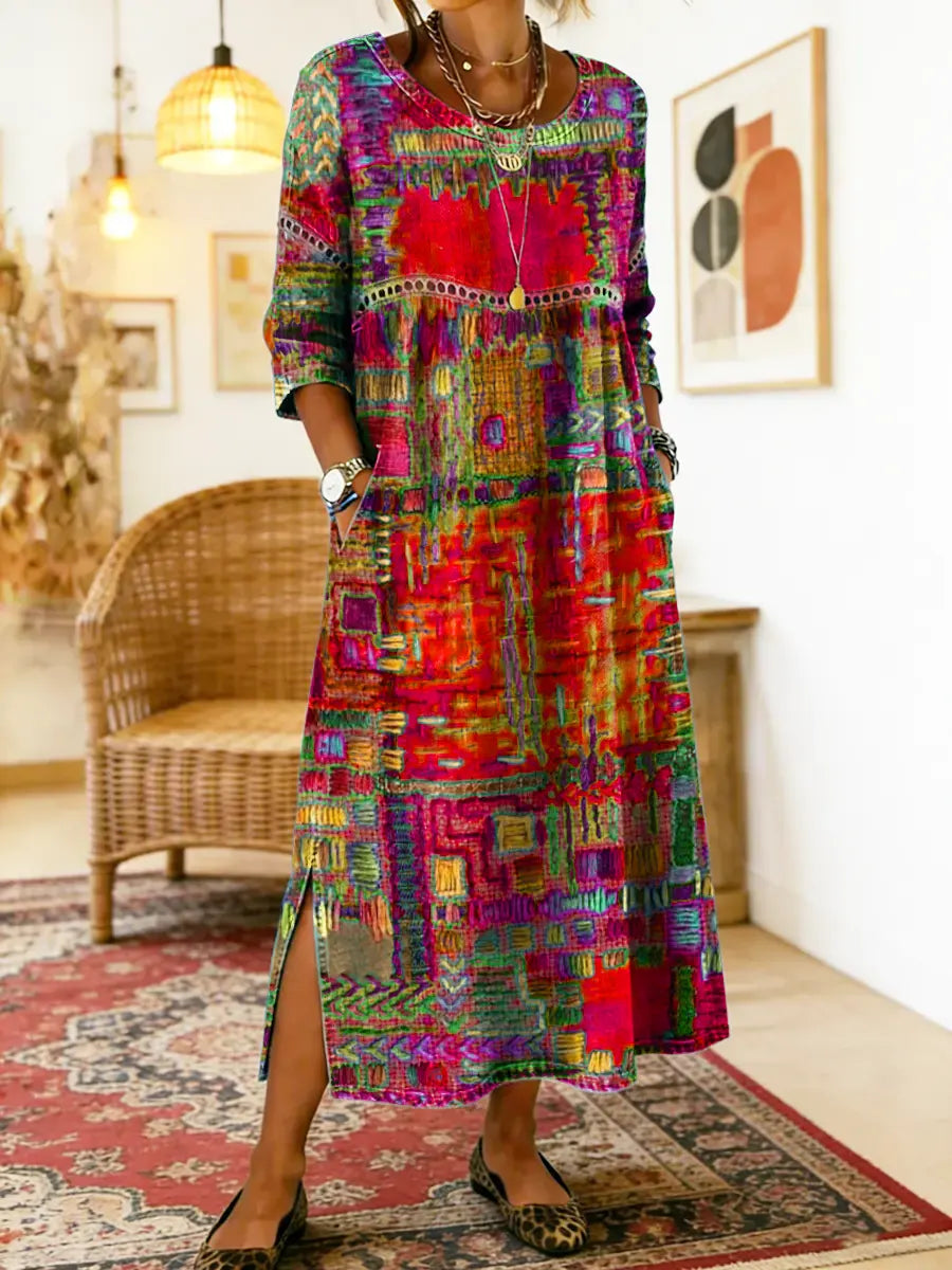 Esmeralda | Patchwork Print Long Dress
