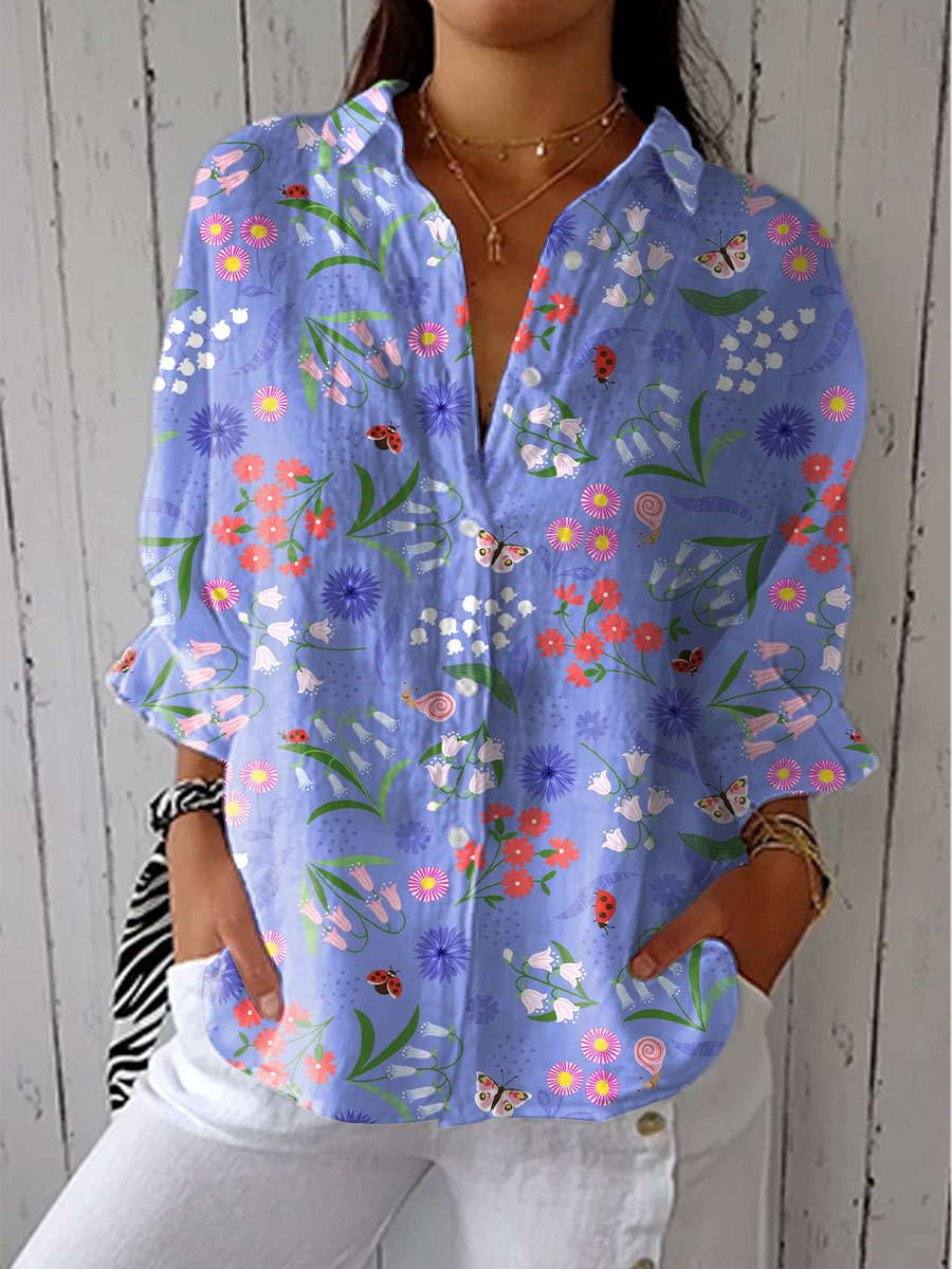 Philomena | Garden Print Button-Up Blouse