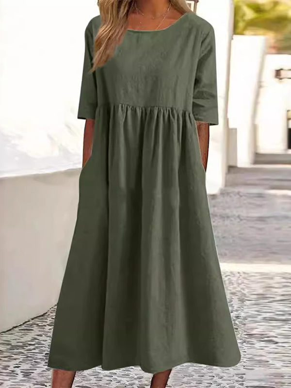 Ivy | Half-Sleeve Pocket Midi Dress