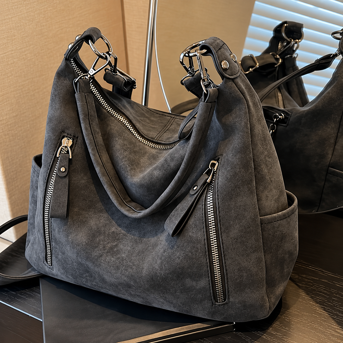 Beryl | Suede-Look Zip Hobo Bag
