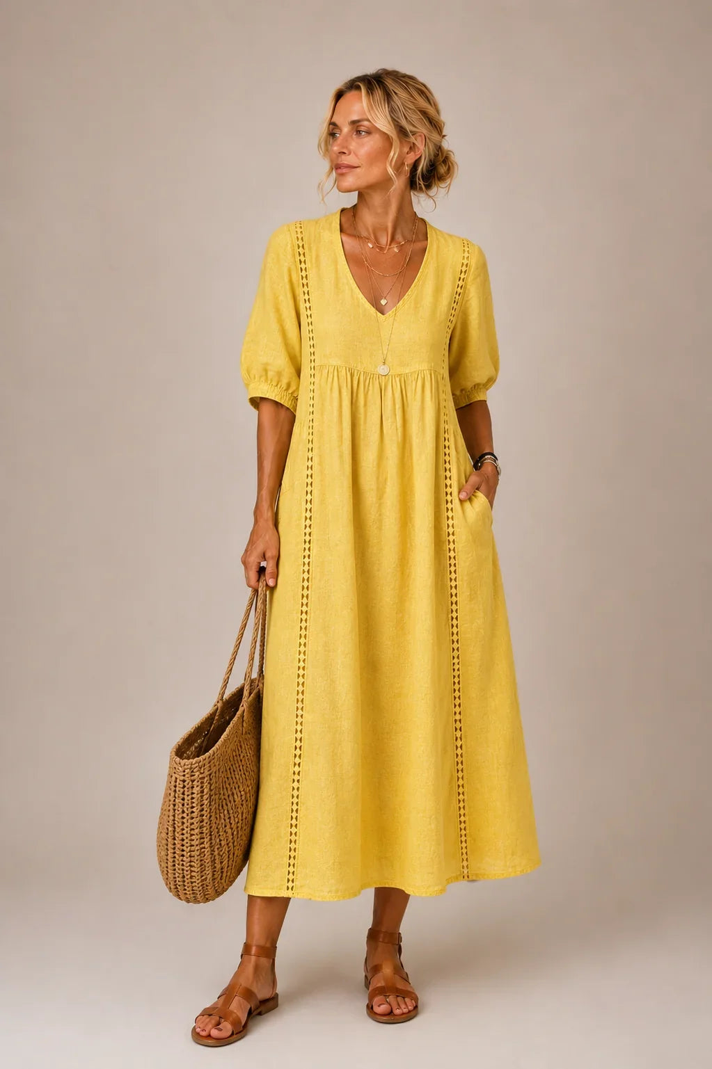 Opal | Lace Linen-Look Dress