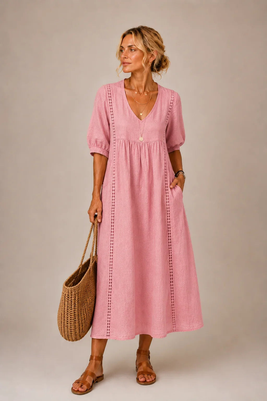 Opal | Lace Linen-Look Dress