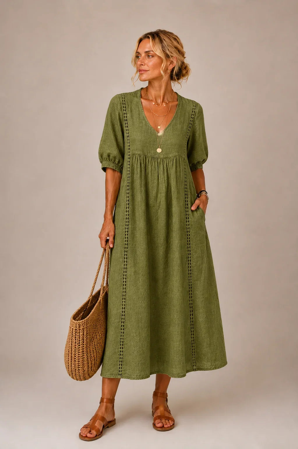 Opal | Lace Linen-Look Dress