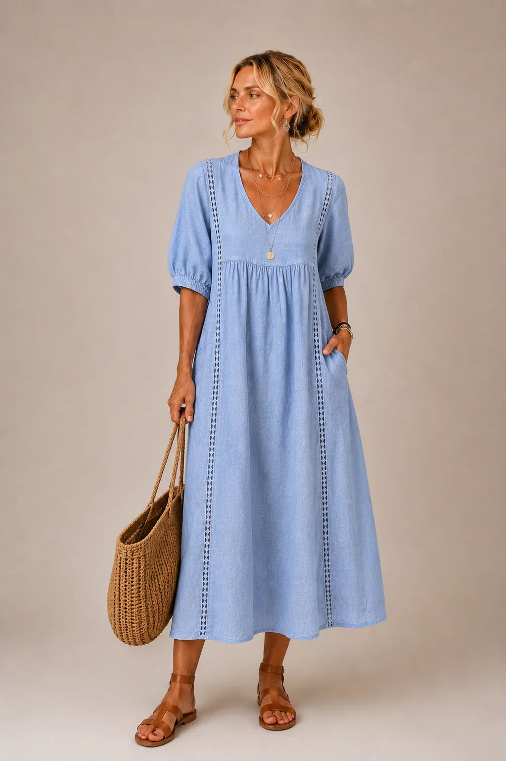 Opal | Lace Linen-Look Dress