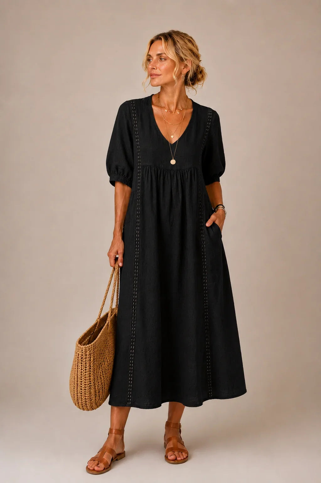 Opal | Lace Linen-Look Dress