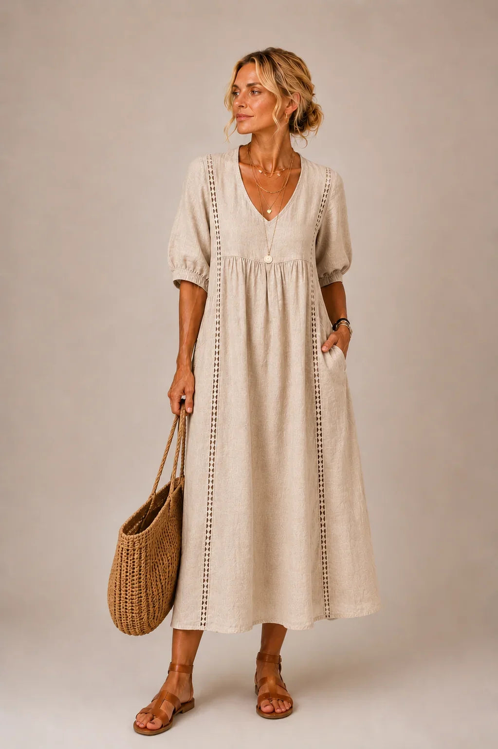 Opal | Lace Linen-Look Dress