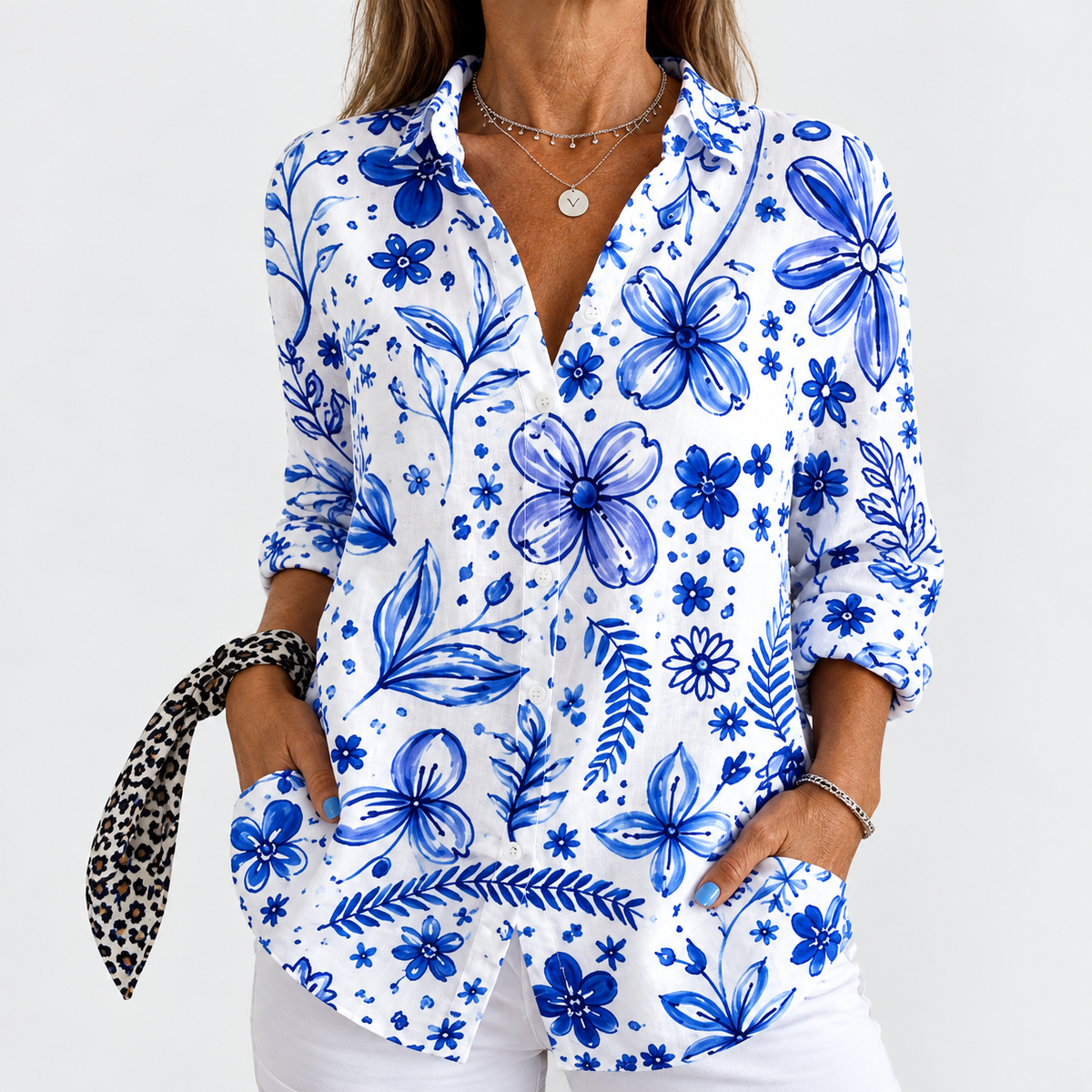 Saoirse | Cobalt & White Floral Blouse