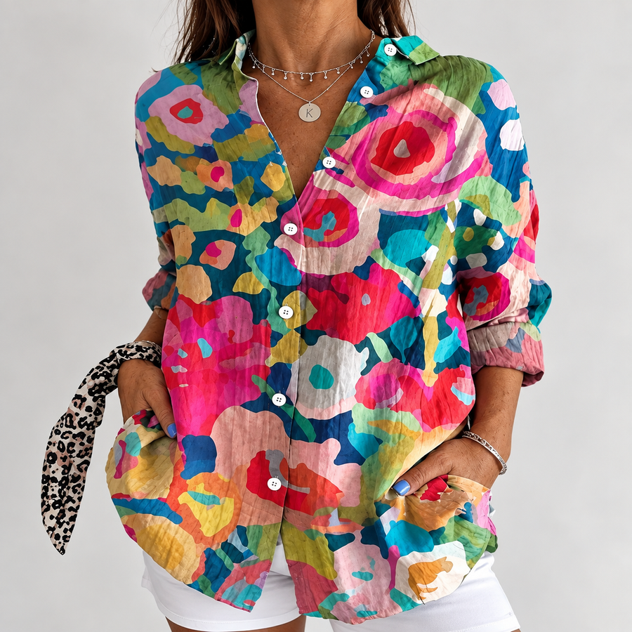 Isolde | Teal & Pink Floral Blouse