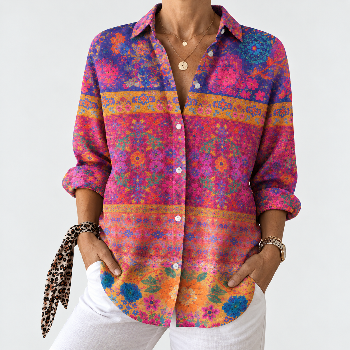 Briony | Pink Border Print Blouse