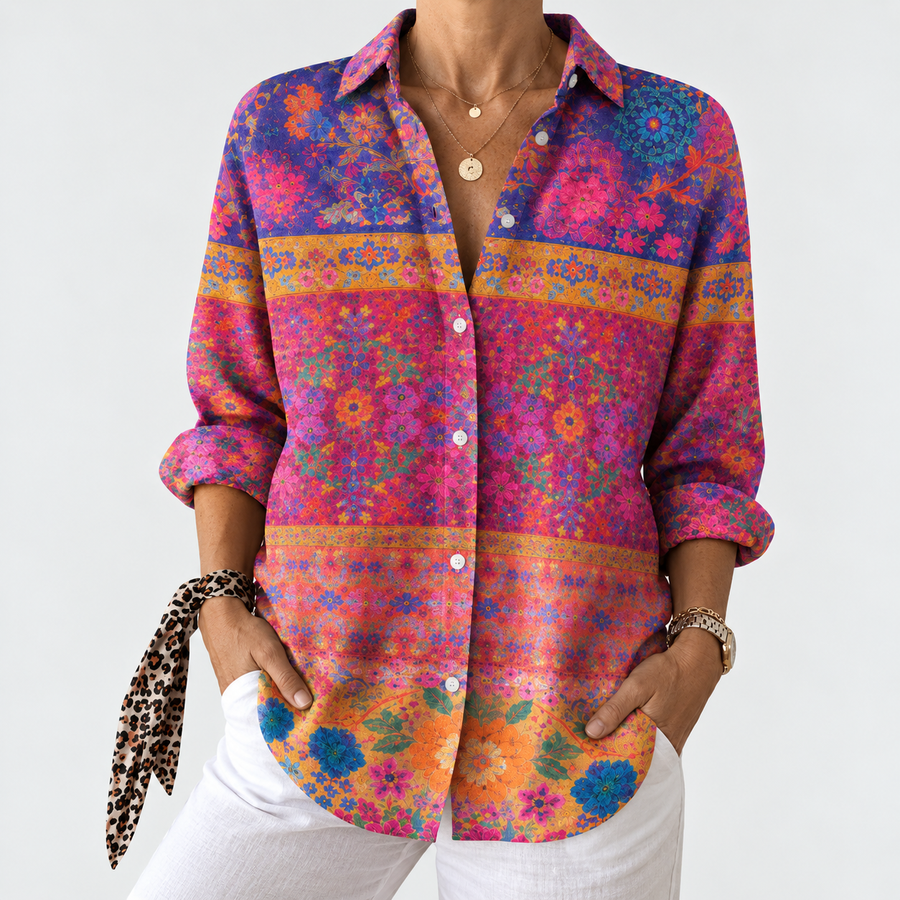 Briony | Pink Border Print Blouse