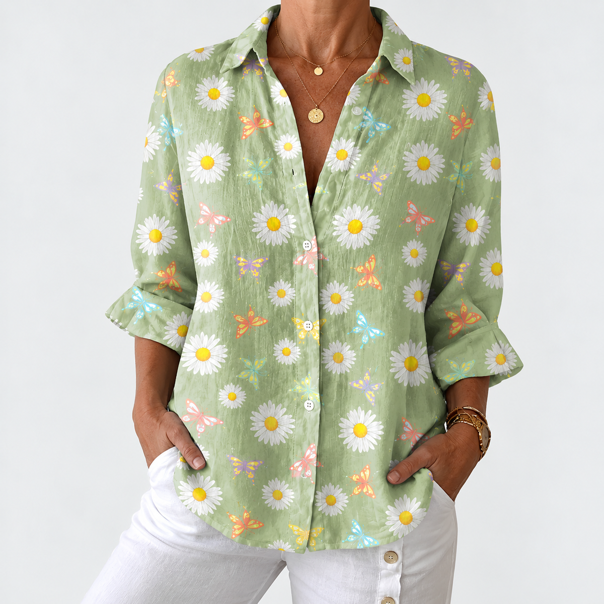 Yasmine | Sage Daisy Print Blouse